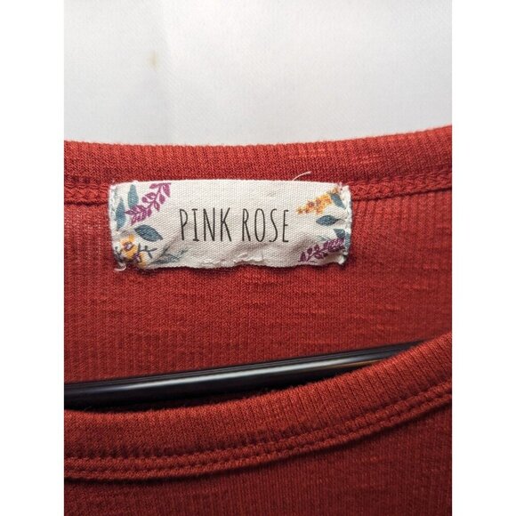 Pink Rose Women's Size Large Burnt Orange Long Sleeve Blouse With Twist Front - Picture 3 of 11